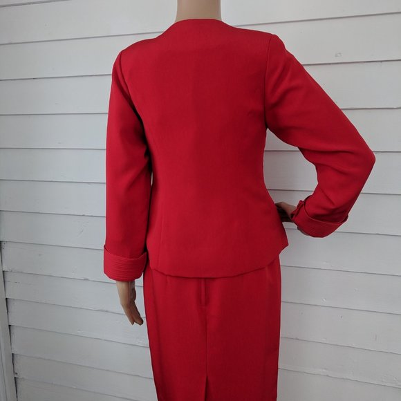 Red Suit Jacket Skirt Holiday Christmas Church 80s - Picture 3 of 9